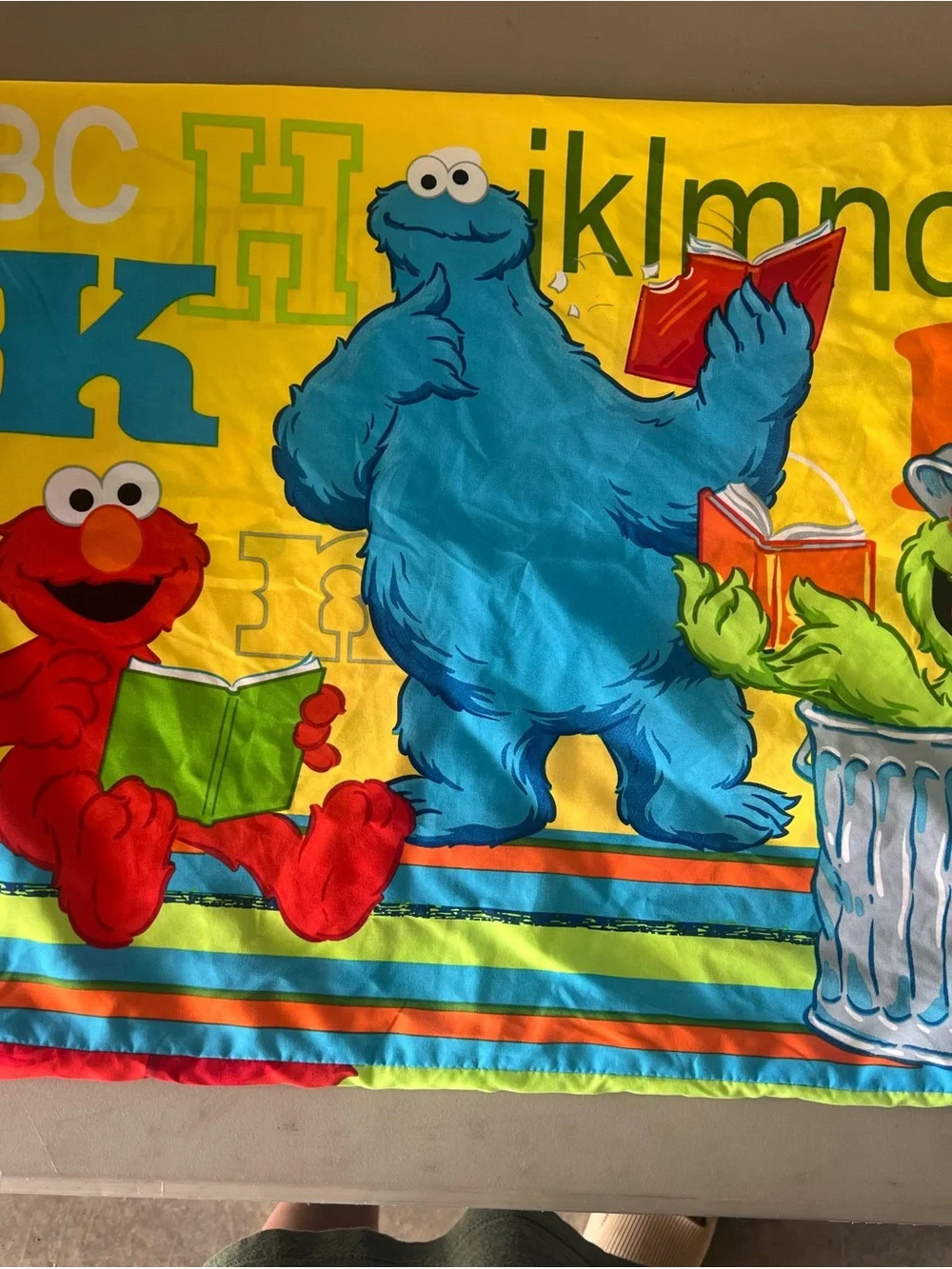 Sesame Street Kids Crib sized comforter with pillow case - Green and Blue
